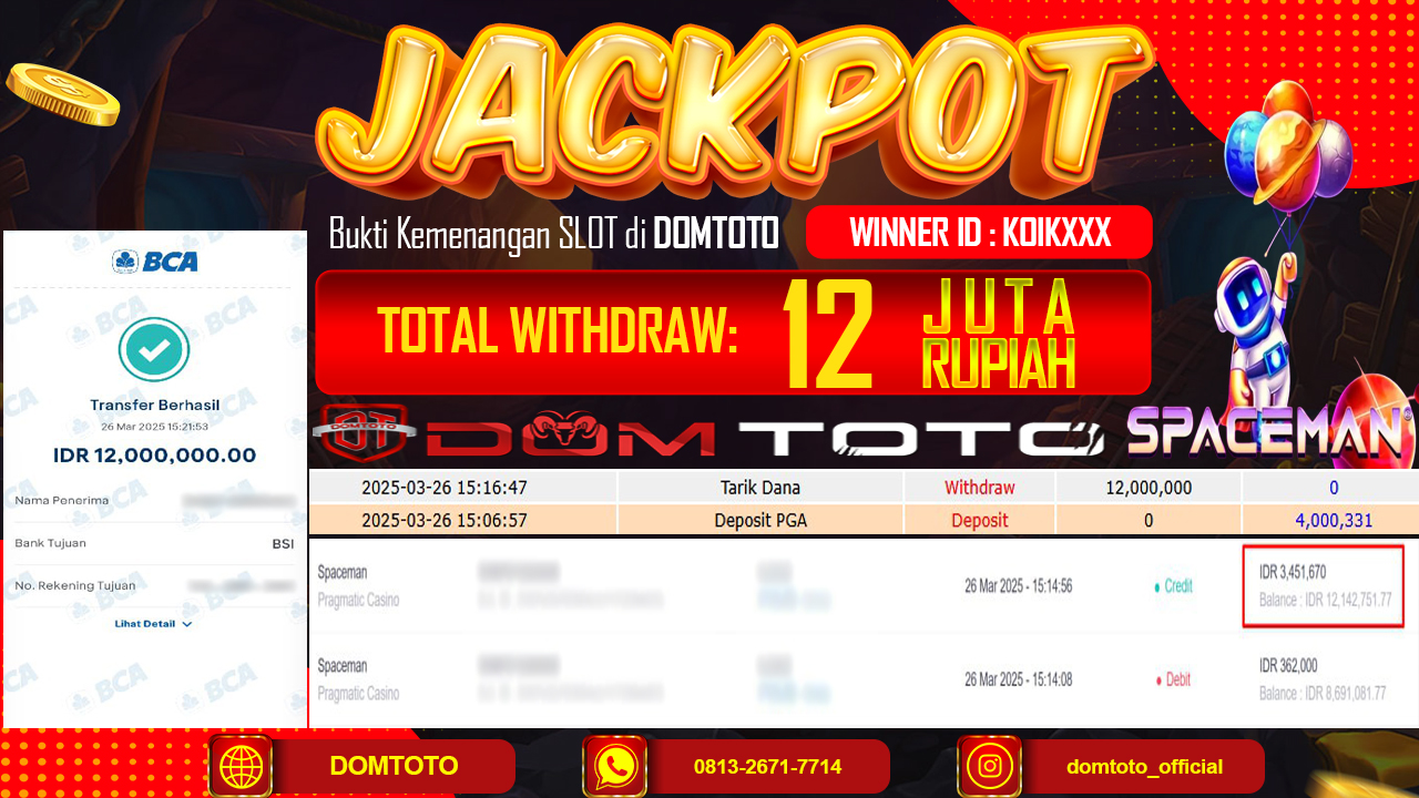 JACKPOT SPACEMAN 26 MARET 2025